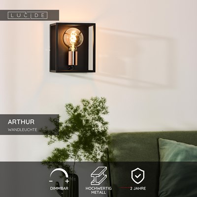 Lucide ARTHUR - Wandleuchte - 1xE27 - Schwarz
